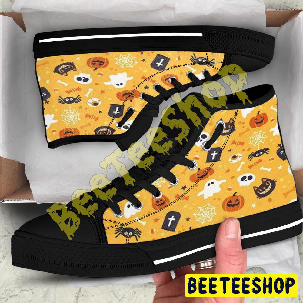 Skulls Ghosts Pumpkins Halloween Pattern 200 Beeteeshop Adults High Top Canvas Shoes