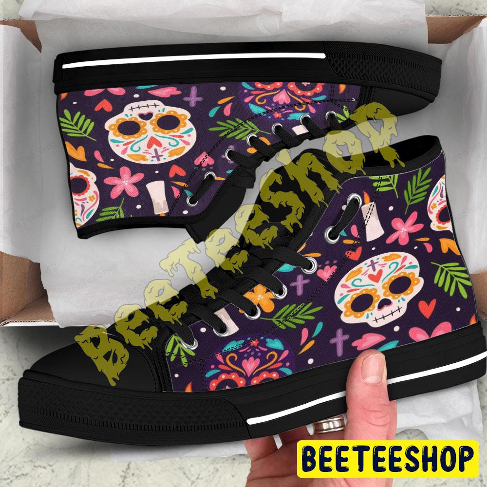 Skulls Halloween Pattern 09 Beeteeshop Adults High Top Canvas Shoes