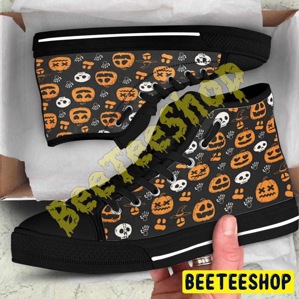 Skulls Pumpkins Halloween Pattern 002 Beeteeshop Adults High Top Canvas Shoes