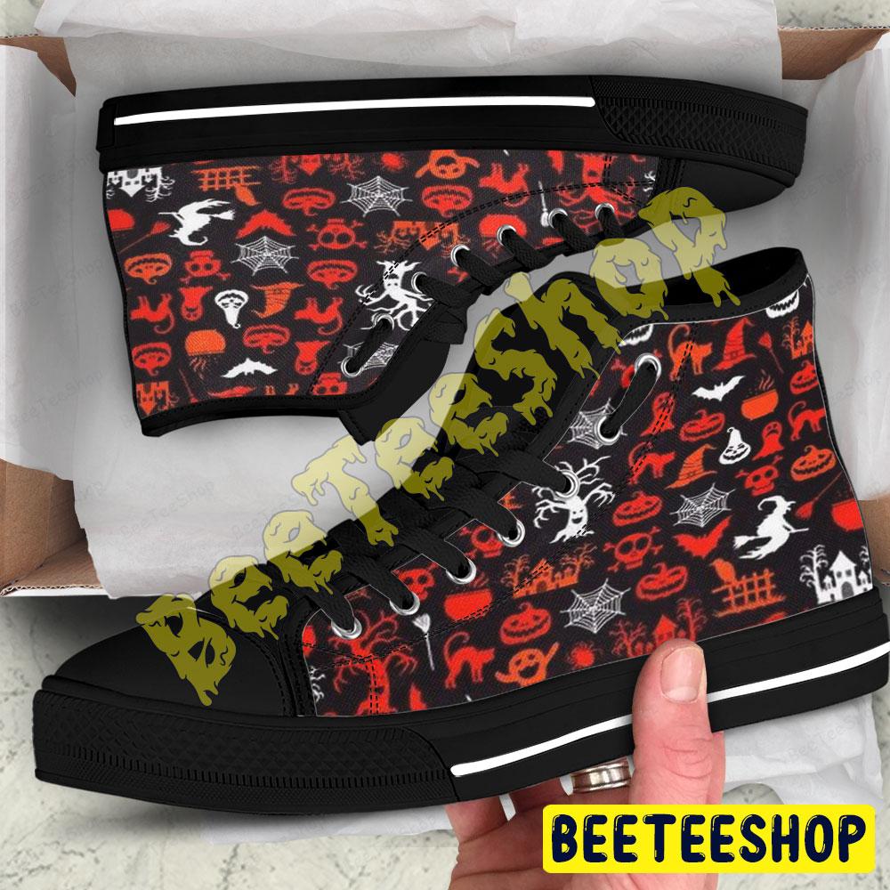 Skulls Pumpkins Halloween Pattern 313 Beeteeshop Adults High Top Canvas Shoes