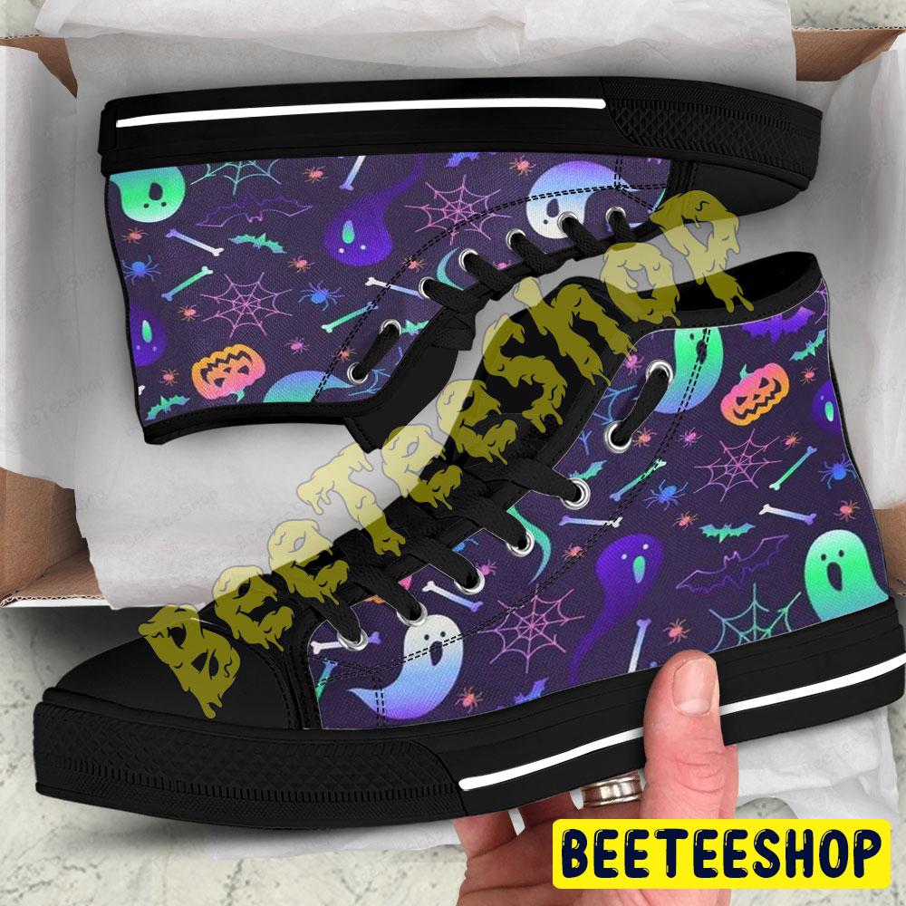 Spiders Bats Boos Halloween Pattern 274 Beeteeshop Adults High Top Canvas Shoes