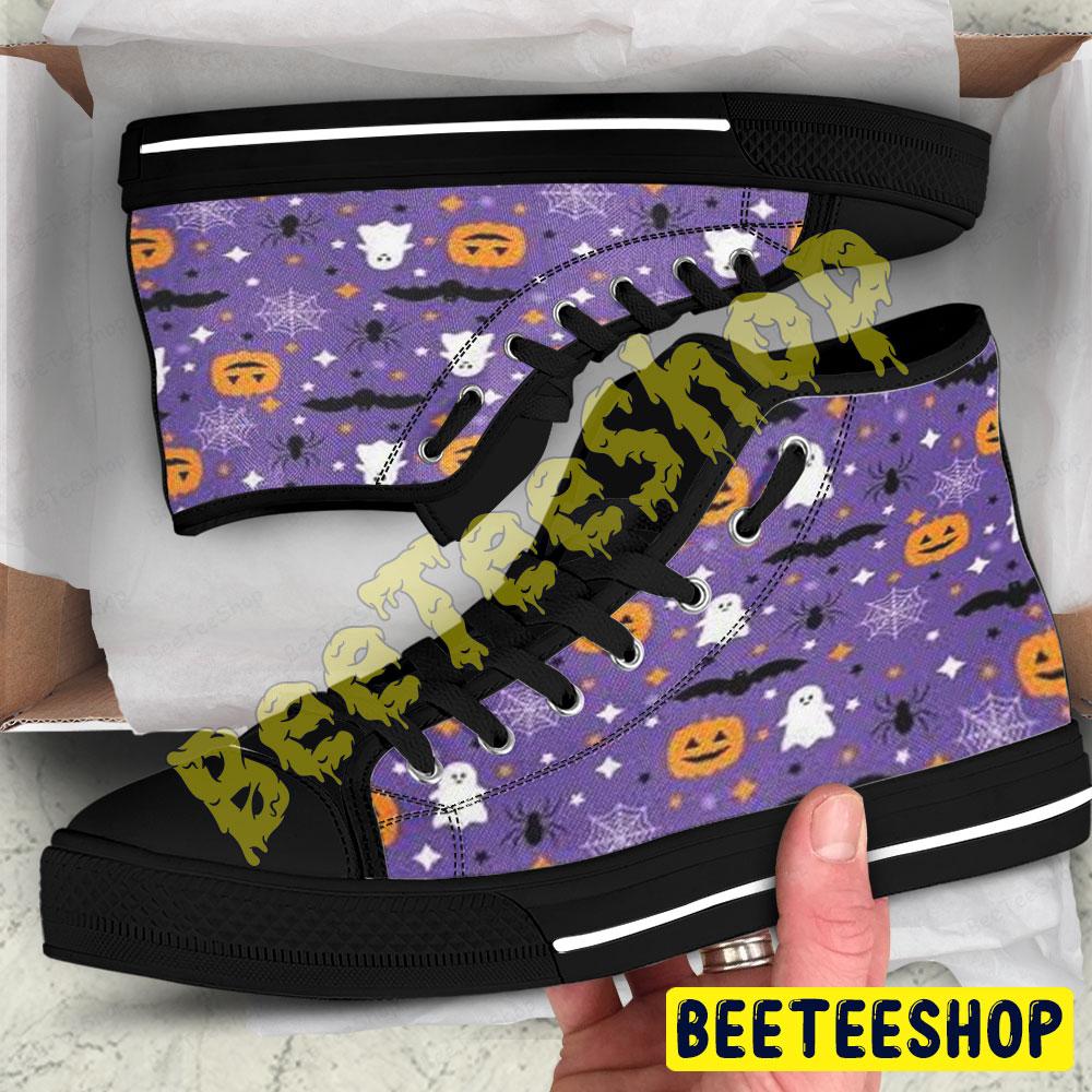 Spiders Bats Boos Pumpkins Halloween Pattern 029 Beeteeshop Adults High Top Canvas Shoes