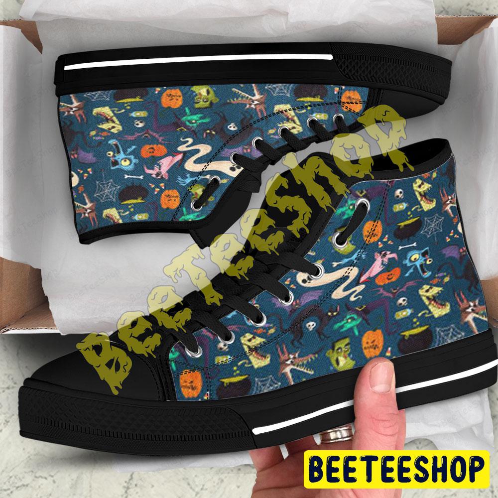 Spiders Bats Cats Boos Pumpkins Halloween Pattern 042 Beeteeshop Adults High Top Canvas Shoes