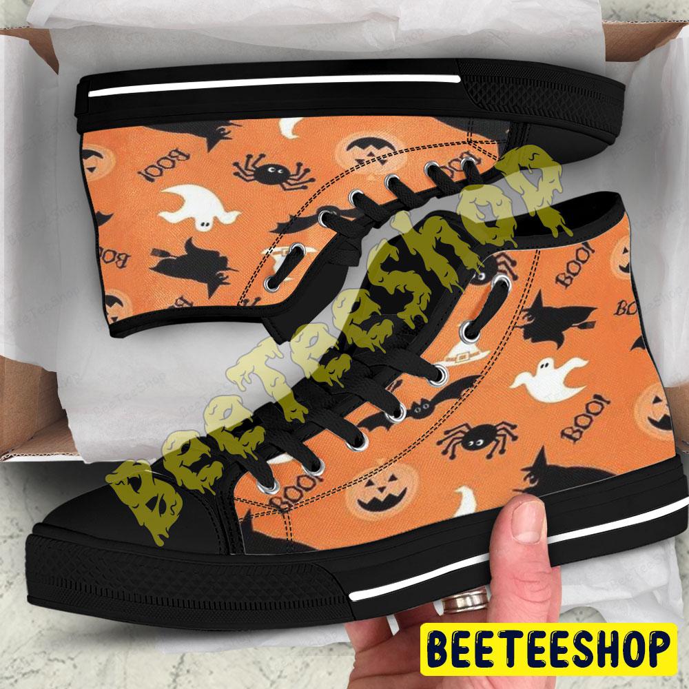 Spiders Bats Ghosts Pumpkins Halloween Pattern 142 Beeteeshop Adults High Top Canvas Shoes
