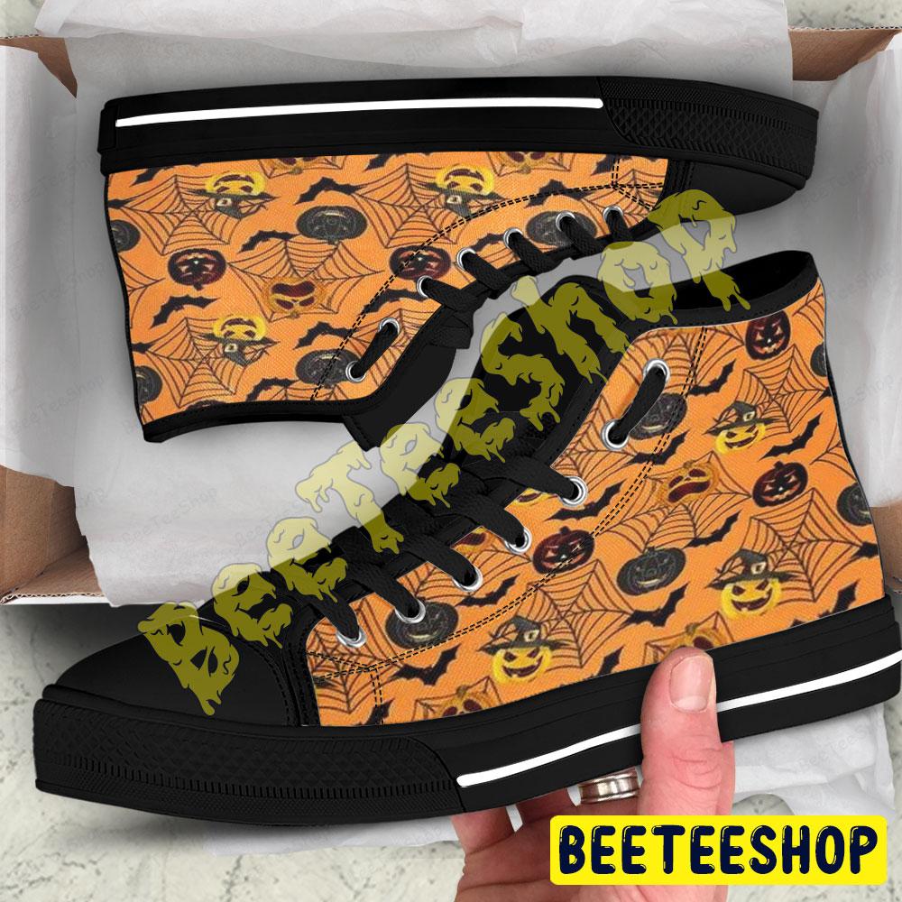 Spiders Bats Pumpkins Halloween Pattern 114 Beeteeshop Adults High Top Canvas Shoes