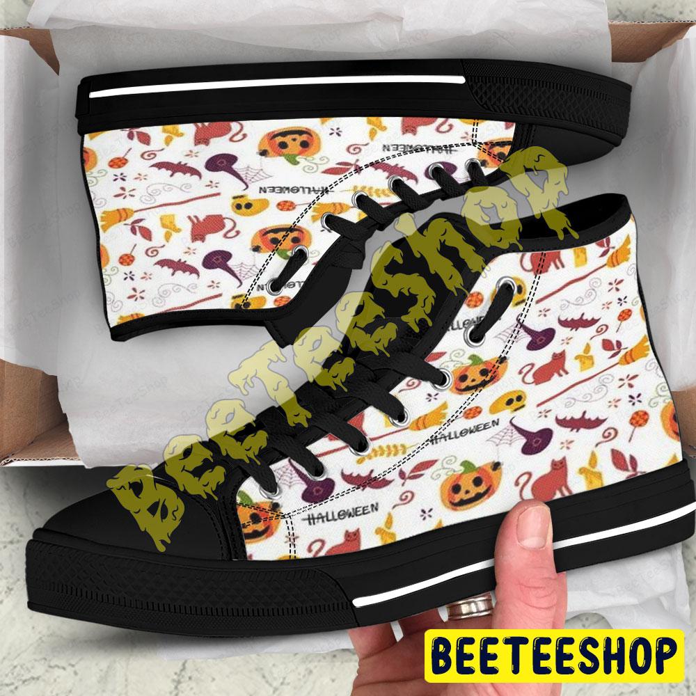 Spiders Bats Pumpkins Halloween Pattern 263 Beeteeshop Adults High Top Canvas Shoes