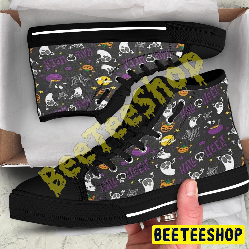 Spiders Ghosts Pumpkins Halloween Pattern 332 Beeteeshop Adults High Top Canvas Shoes