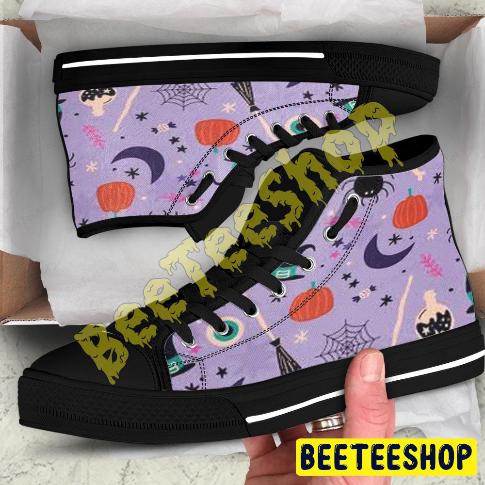 Spiders Pumpkins Halloween Pattern 075 Beeteeshop Adults High Top Canvas Shoes