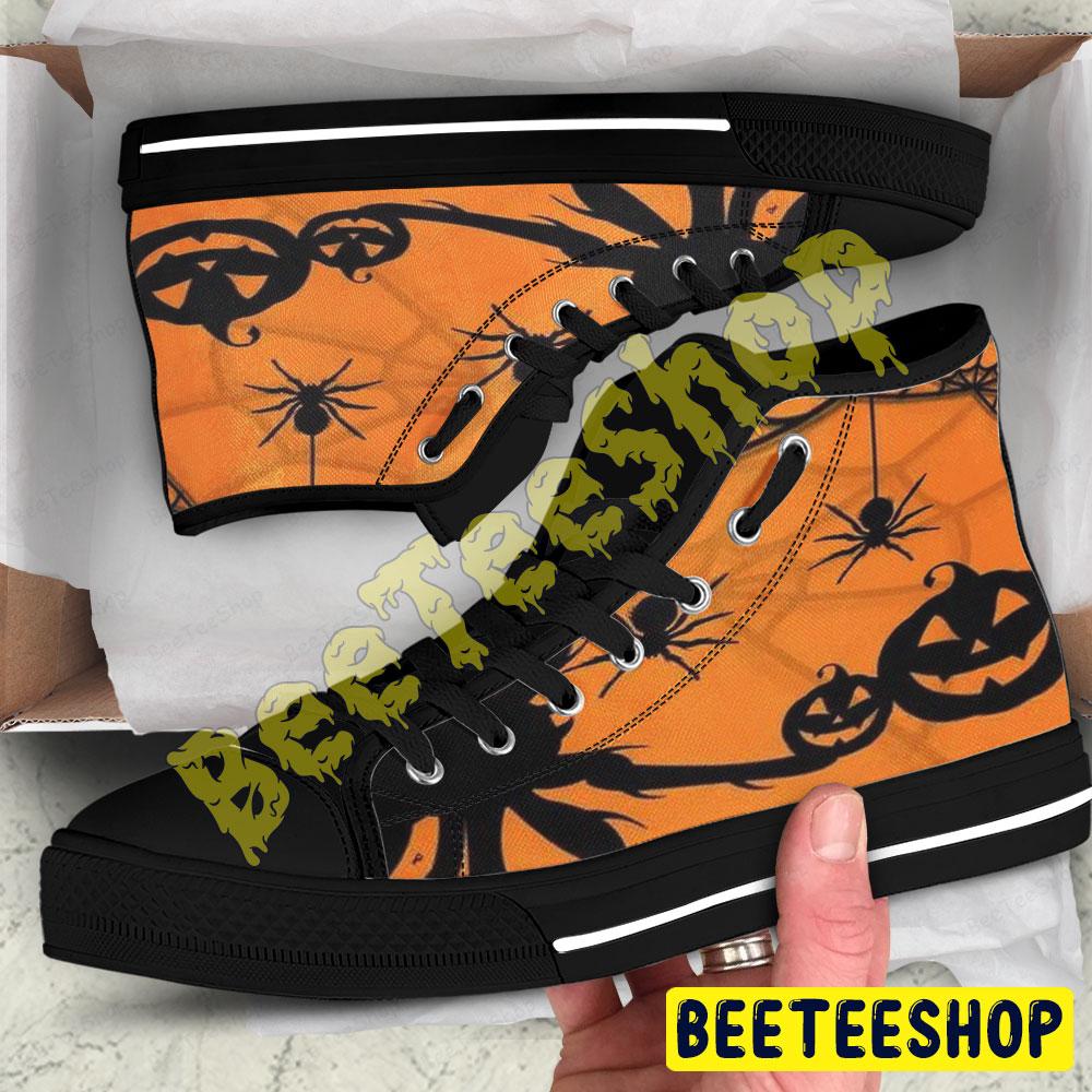 Spiders Pumpkins Halloween Pattern 353 Beeteeshop Adults High Top Canvas Shoes