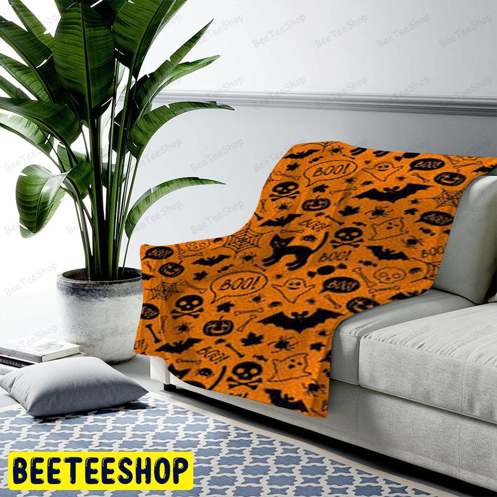 Spiders Skulls Bats Cats Boos Halloween Pattern Beeteeshop US Cozy Blanket