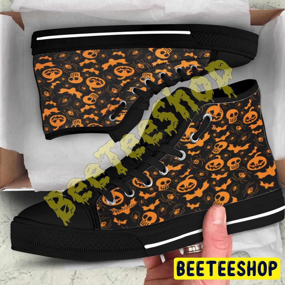 Spiders Skulls Bats Halloween Pattern Beeteeshop Adults High Top Canvas Shoes