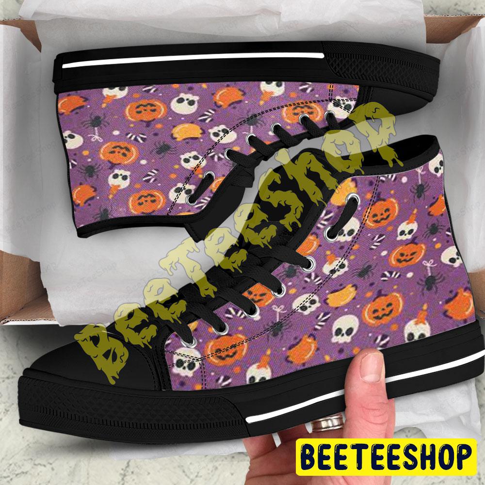 Spiders Skulls Pumpkins Halloween Pattern 003 Beeteeshop Adults High Top Canvas Shoes