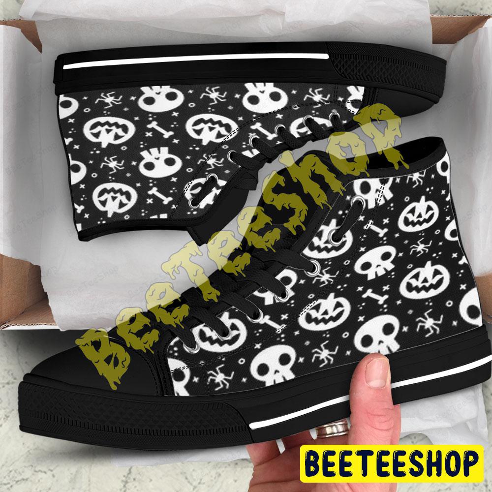 Spiders Skulls Pumpkins Halloween Pattern 078 Beeteeshop Adults High Top Canvas Shoes