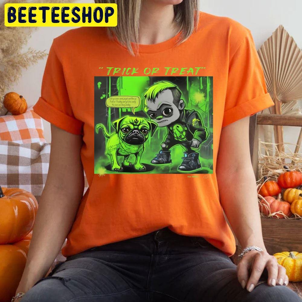 Trick Or Treat Pug And Frankenstein Halloween Beeteeshop Trending Unisex T-Shirt