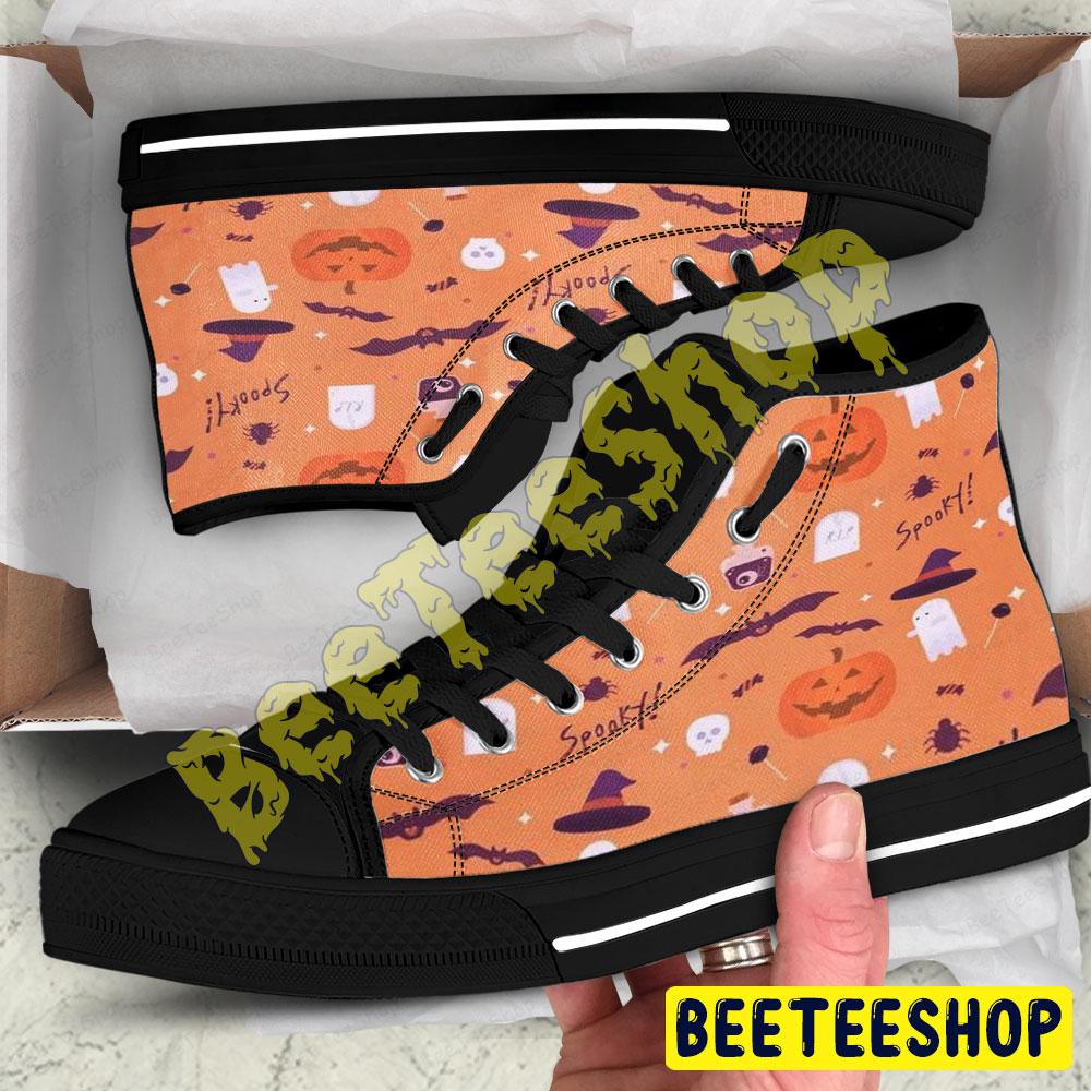 Witch Hats Bats Ghosts Pumpkins Halloween Pattern 190 Beeteeshop Adults High Top Canvas Shoes