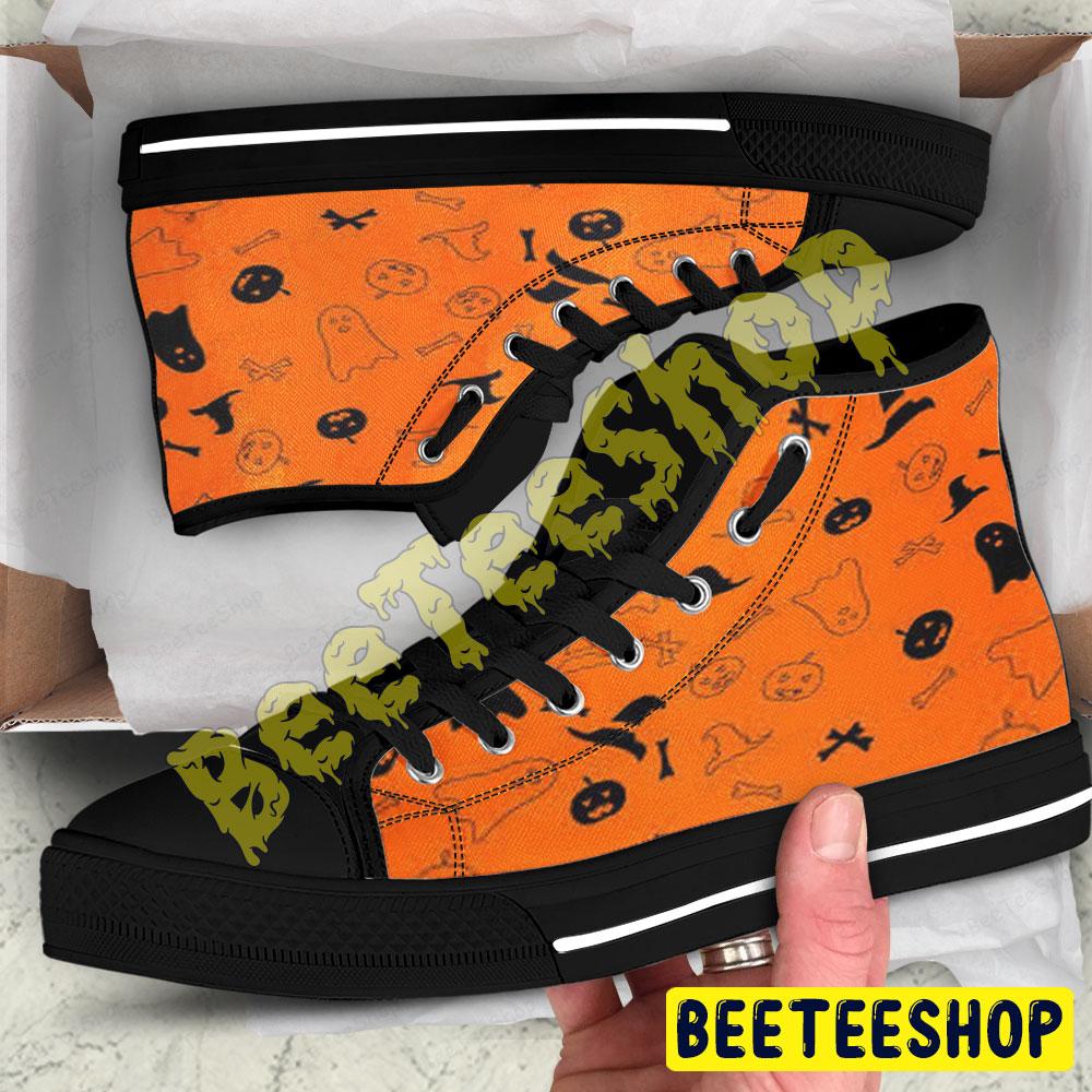 Witch Hats Boos Halloween Pattern 050 Beeteeshop Adults High Top Canvas Shoes