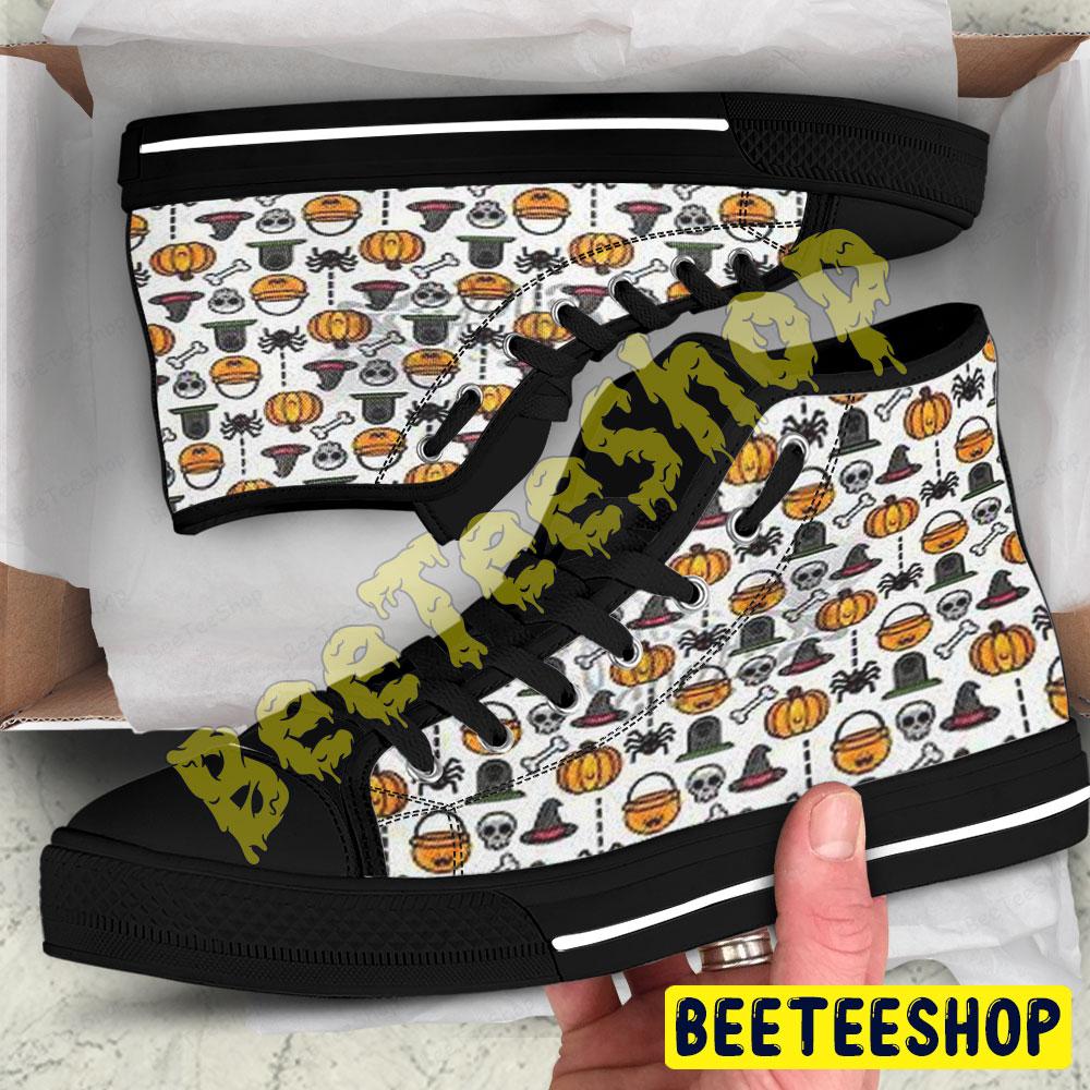 Witch Hats Spiders Pumpkins Halloween Pattern 087 Beeteeshop Adults High Top Canvas Shoes