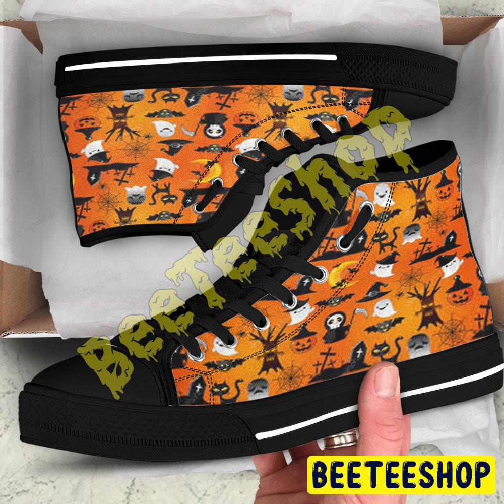 Witch Hats Witchs Spiders Boos Halloween Pattern Beeteeshop Adults High Top Canvas Shoes
