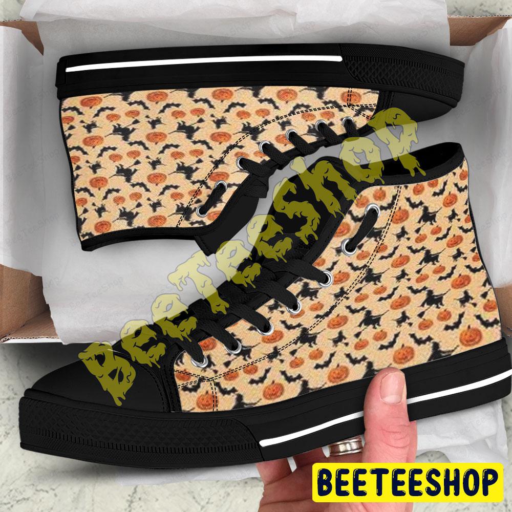 Witchs Bats Cats Pumpkins Halloween Pattern Beeteeshop Adults High Top Canvas Shoes