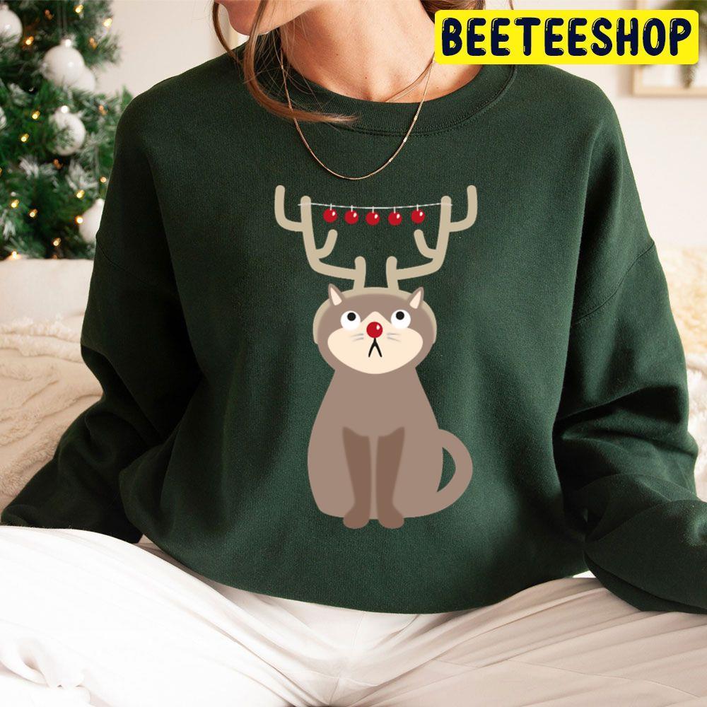 Antler Cat With Shiny Christmas Balls Beeteeshop Trending Unisex Sweatshirt