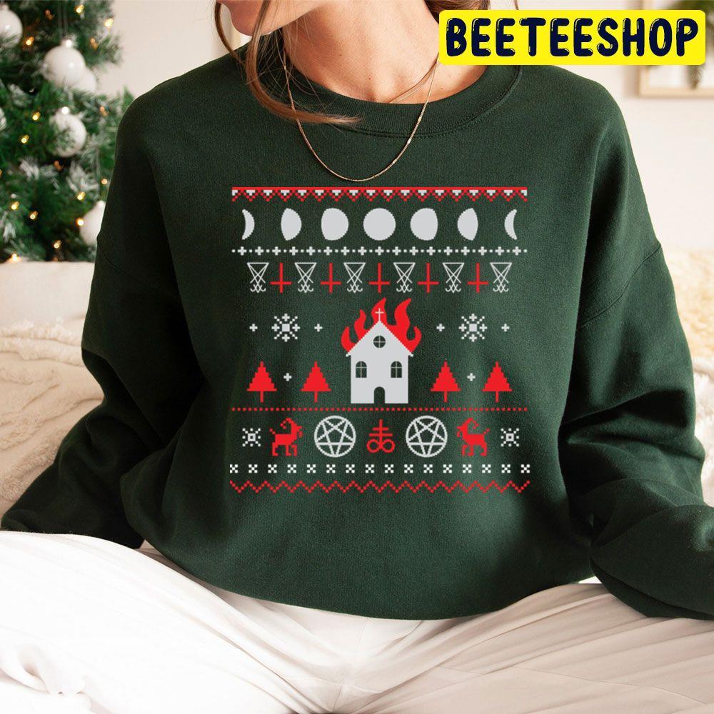 Burning Church Ugly Christmas Beeteeshop Trending Unisex Sweatshirt