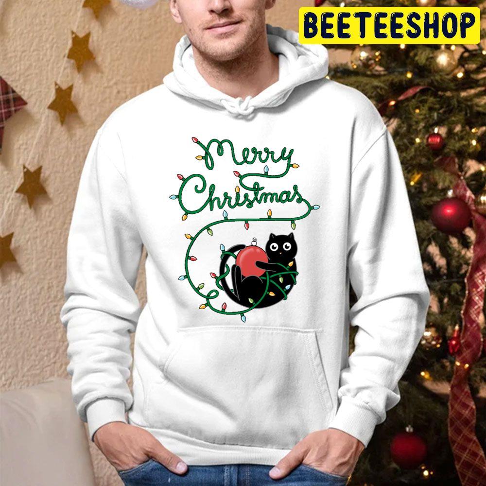 Cat Merry Christmas Light Beeteeshop Trending Unisex Hoodie