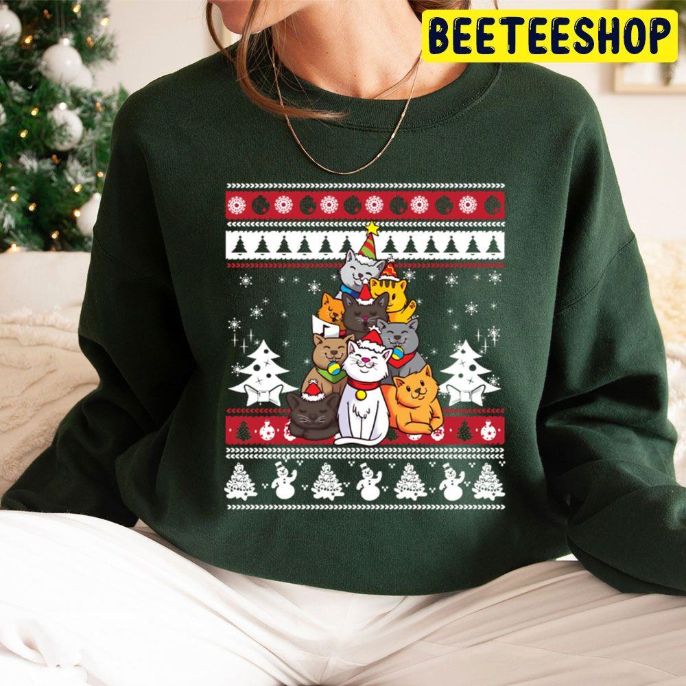 Christmas Cat Tree Ugly Pattern Beeteeshop Trending Unisex Sweatshirt