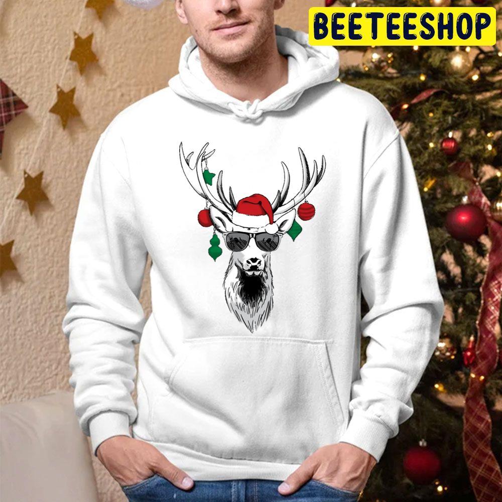 Cool Reindeer With Sunglasses Funny Christmas Beeteeshop Trending Unisex Hoodie