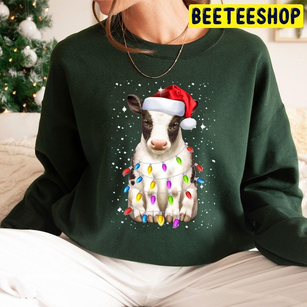 Cow Santa Hat Christmas Lights Beeteeshop Trending Unisex Sweatshirt