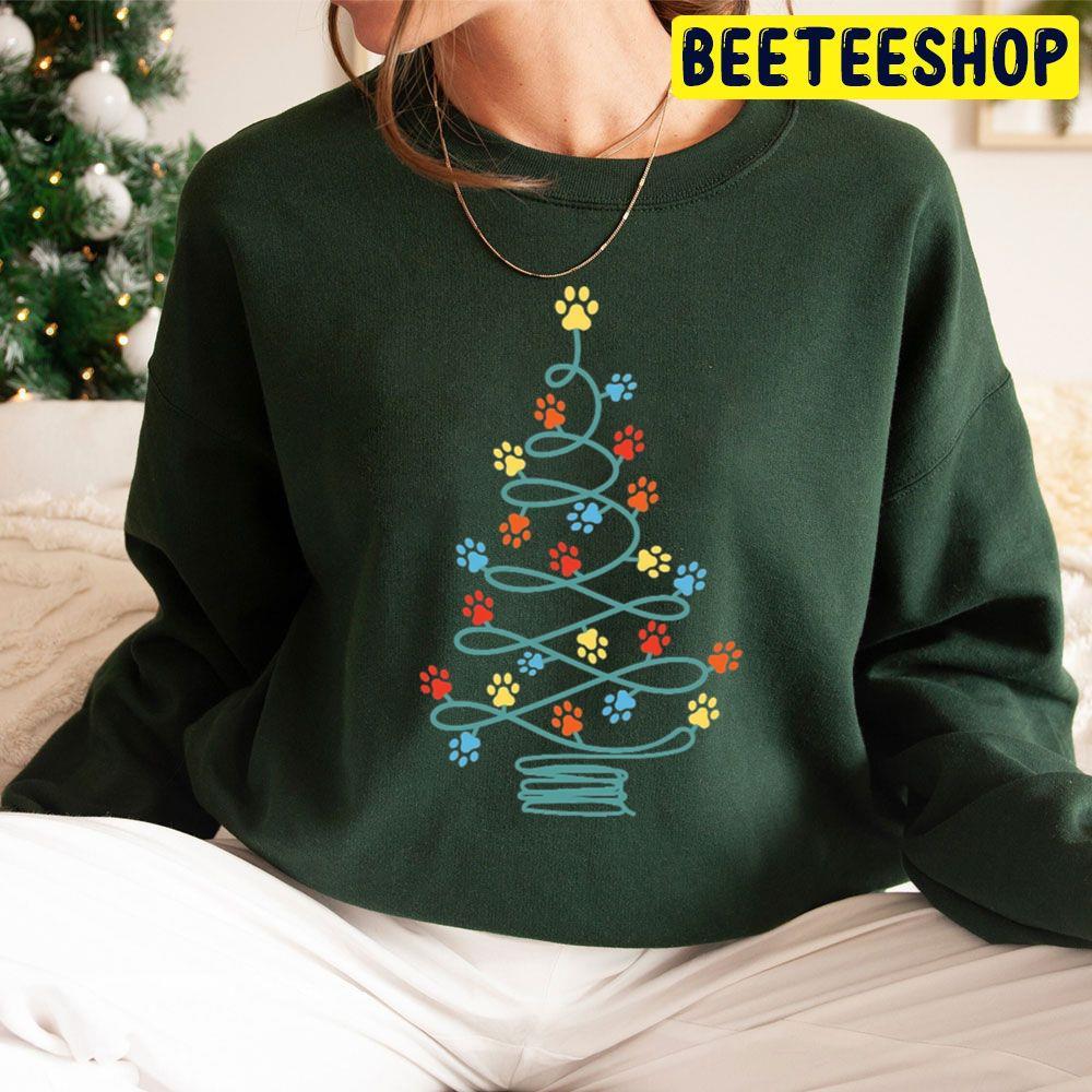 Cute Dog Paws Christmas Tree Beeteeshop Trending Unisex Sweatshirt