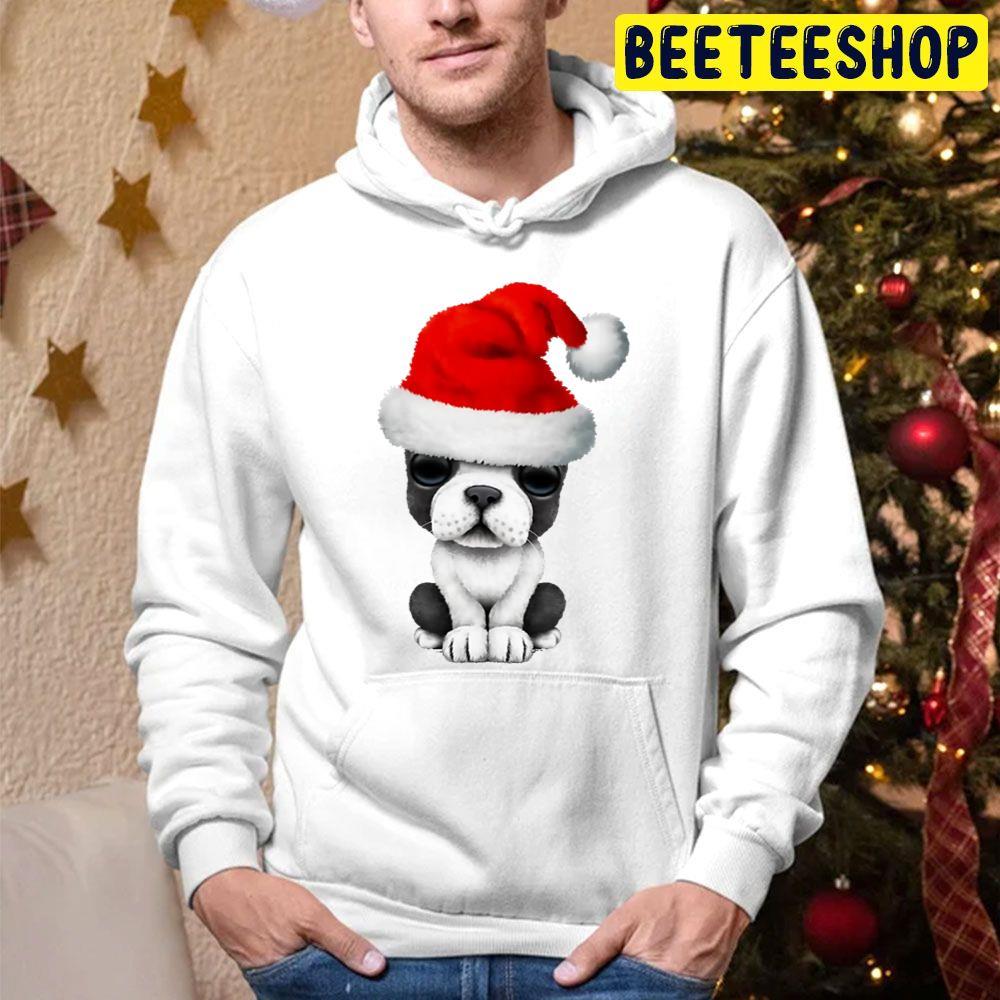 French Bulldog Puppy Dog Wearing A Santa Hat Christmas Beeteeshop Trending Unisex Hoodie