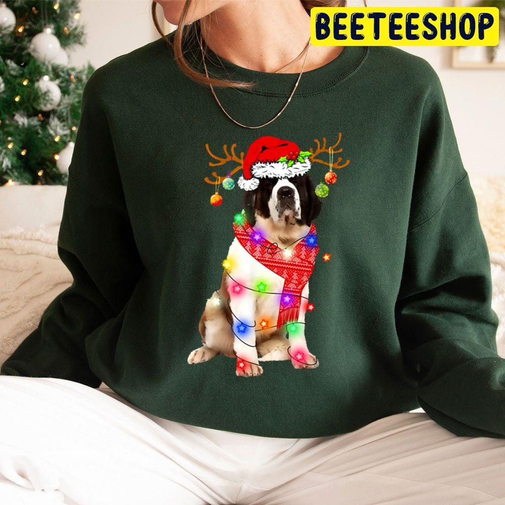 Funny St Bernard Santa Hat Dog Reindeer Christmas Lights Dog Lover Beeteeshop Trending Unisex Sweatshirt