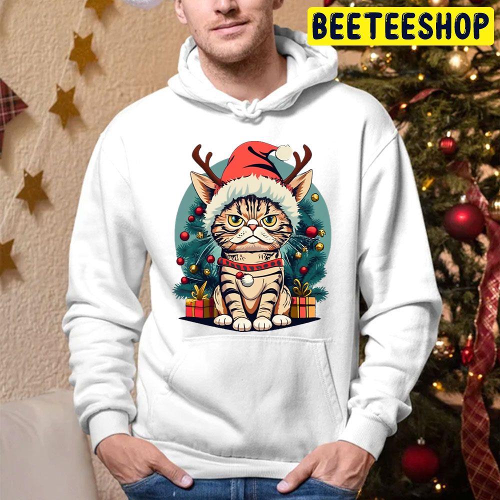 Grumpy Christmas Cat Art Beeteeshop Trending Unisex Hoodie