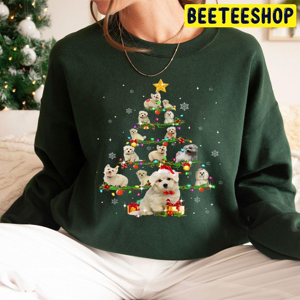 Maltese Tree Christmas Santa Hat Paw Up Star X Mas Beeteeshop Trending Unisex Sweatshirt