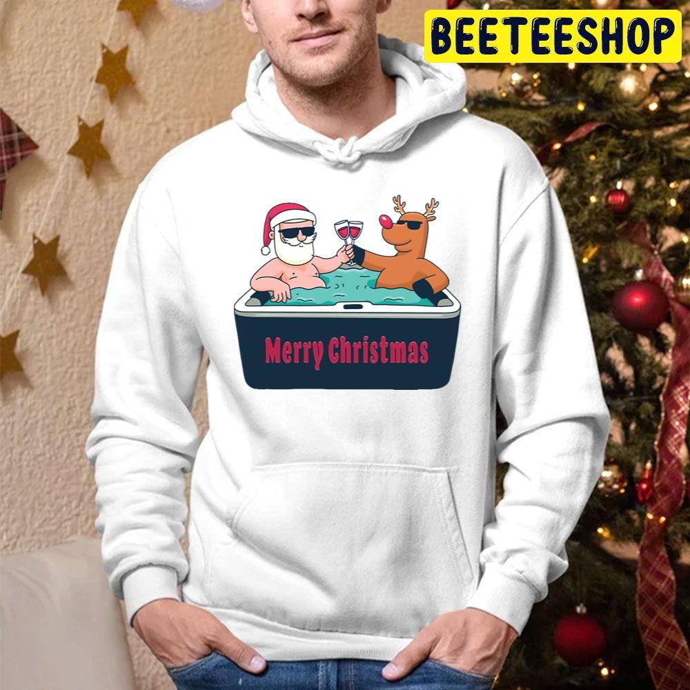 Merry Christmas In July Santa Claus Reindeer Wine Glasses Beeteeshop Trending Unisex Hoodie