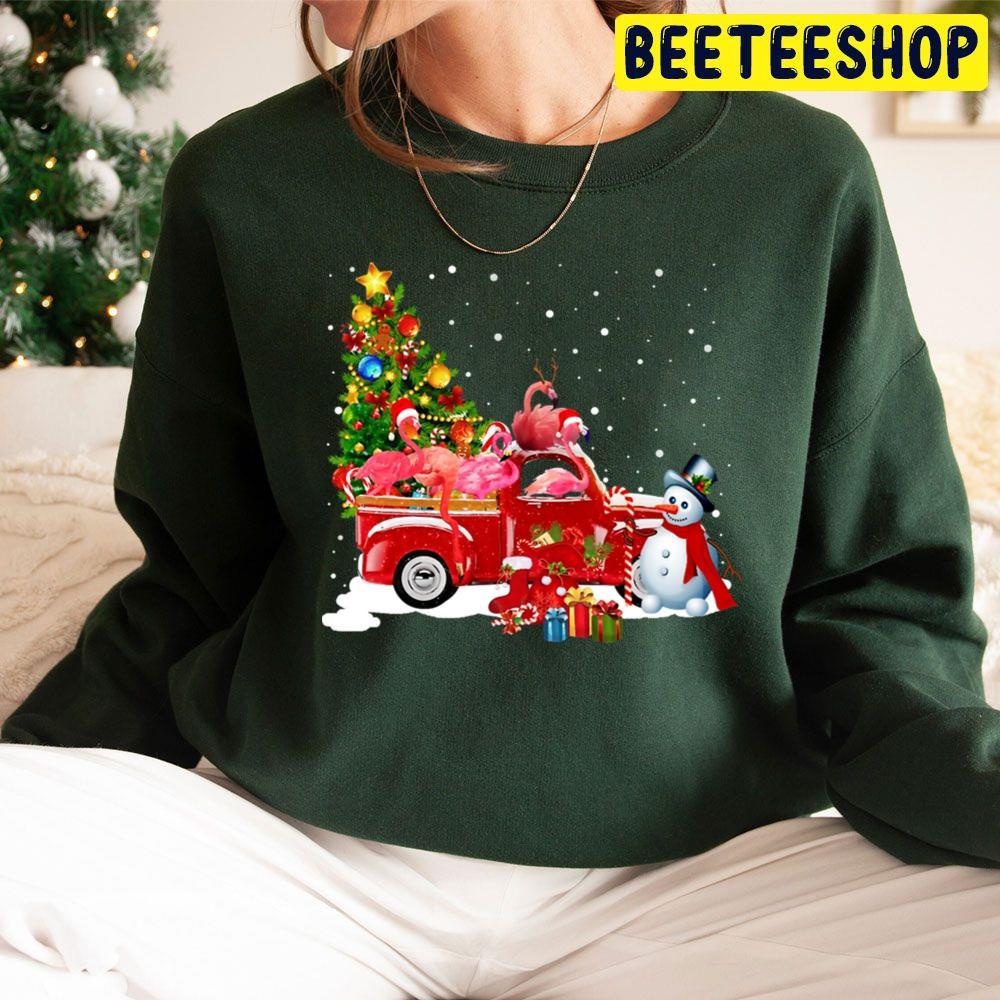 Red Truck Merry Christmas Tree Flamingos Beeteeshop Trending Unisex Sweatshirt