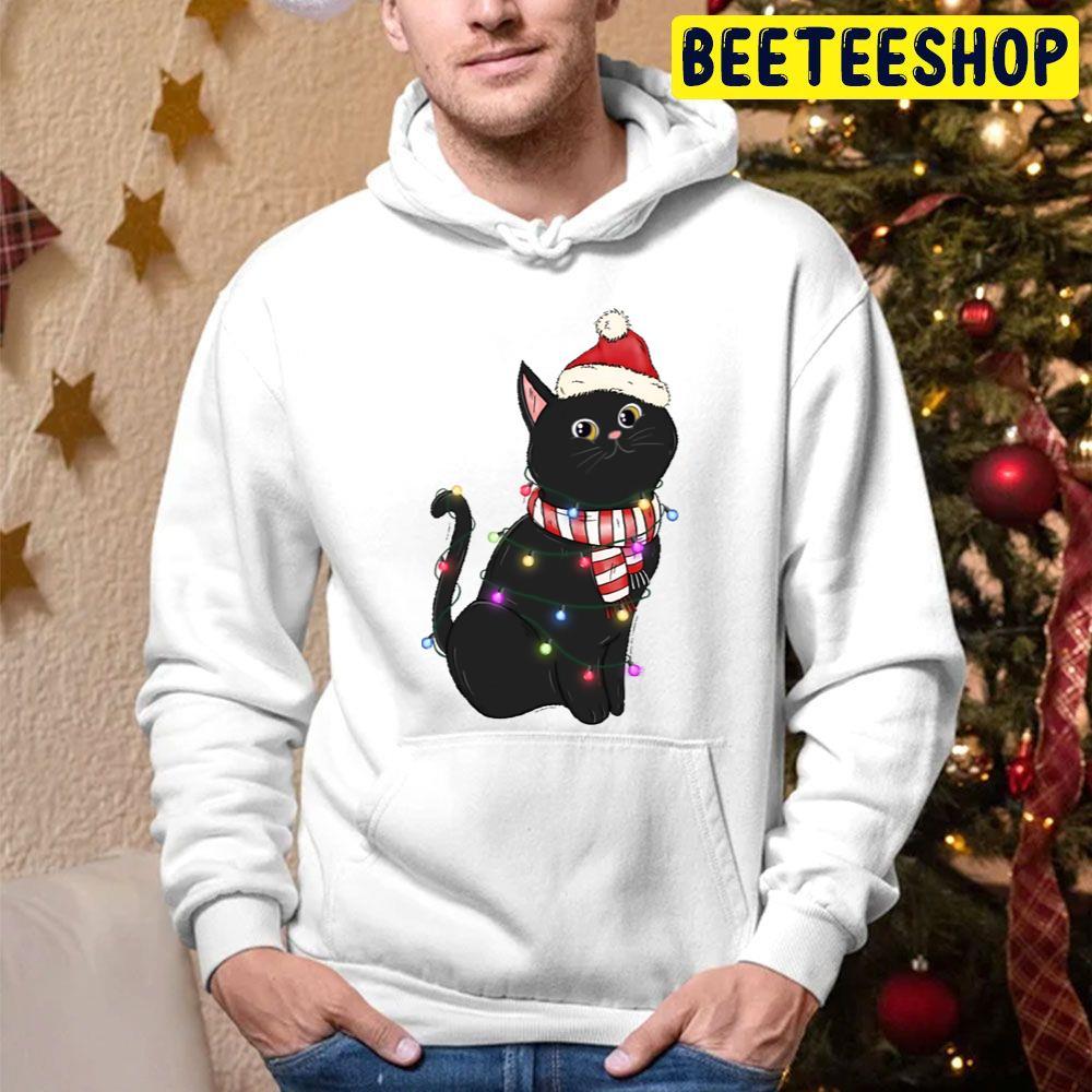 Black Cat Christmas Lights Funny Cat Lover Xmas Beeteeshop Trending Unisex Hoodie