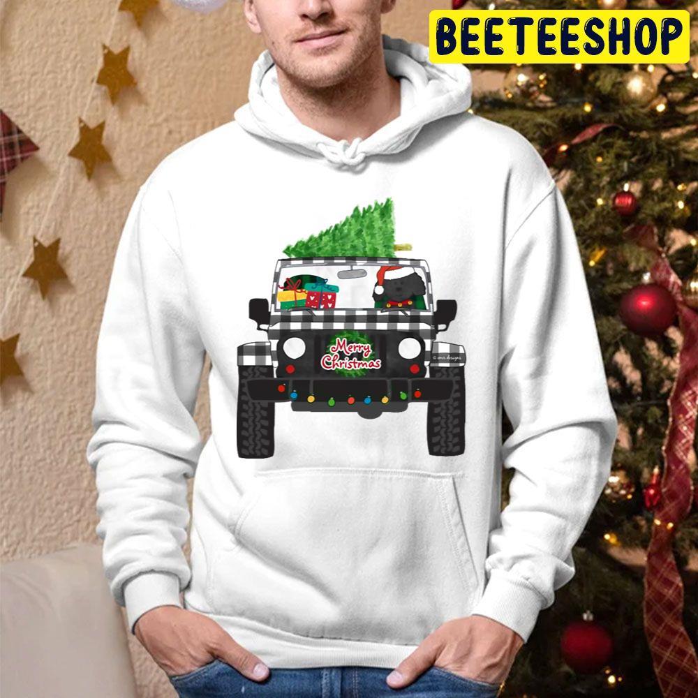 Cartoon Labradoodle Black Buffalo Plaid Merry Christmas Jeep Beeteeshop Trending Unisex Hoodie