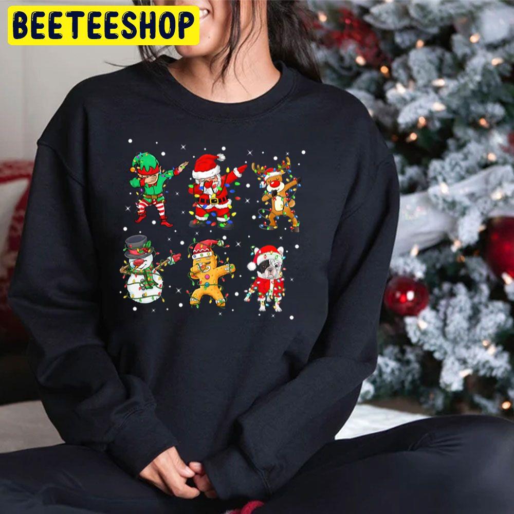 Dabbing Dab Santa Elf Frenchie French Bulldog Dog Friends Christmas Lights Beeteeshop Trending Unisex Sweatshirt