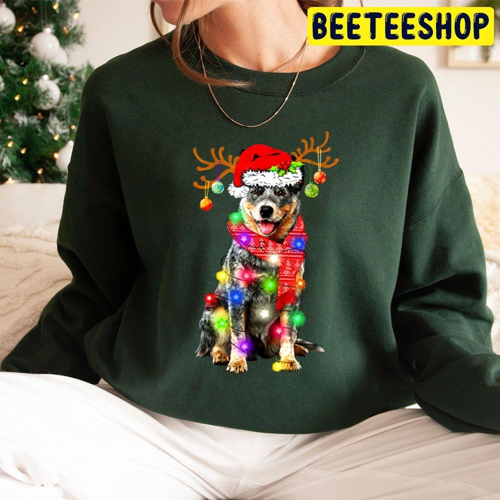 Funny Australian Cattle Santa Hat Dog Reindeer Christmas Lights Beeteeshop Trending Unisex Sweatshirt