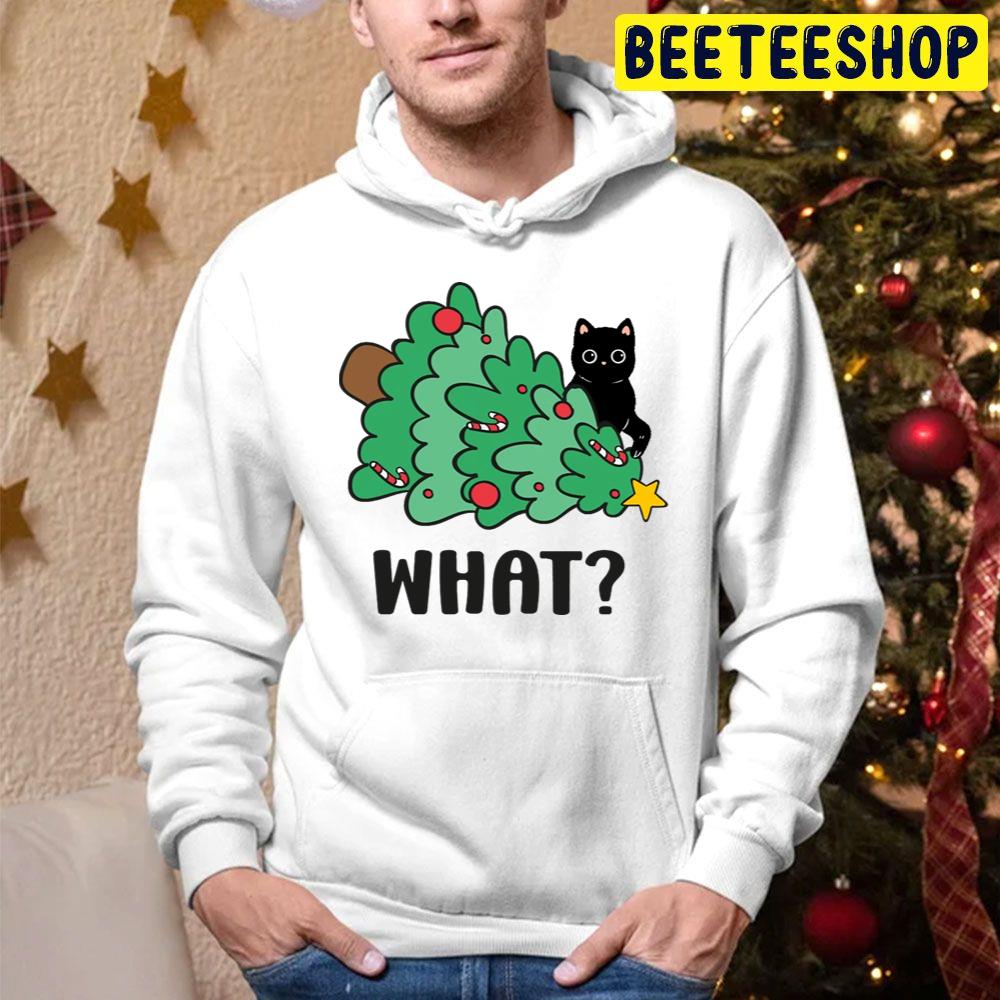 Funny Black Cat What Christmas Tree Cute Innocent Kawaii Kitty Knocking Over Tree Beeteeshop Trending Unisex Hoodie