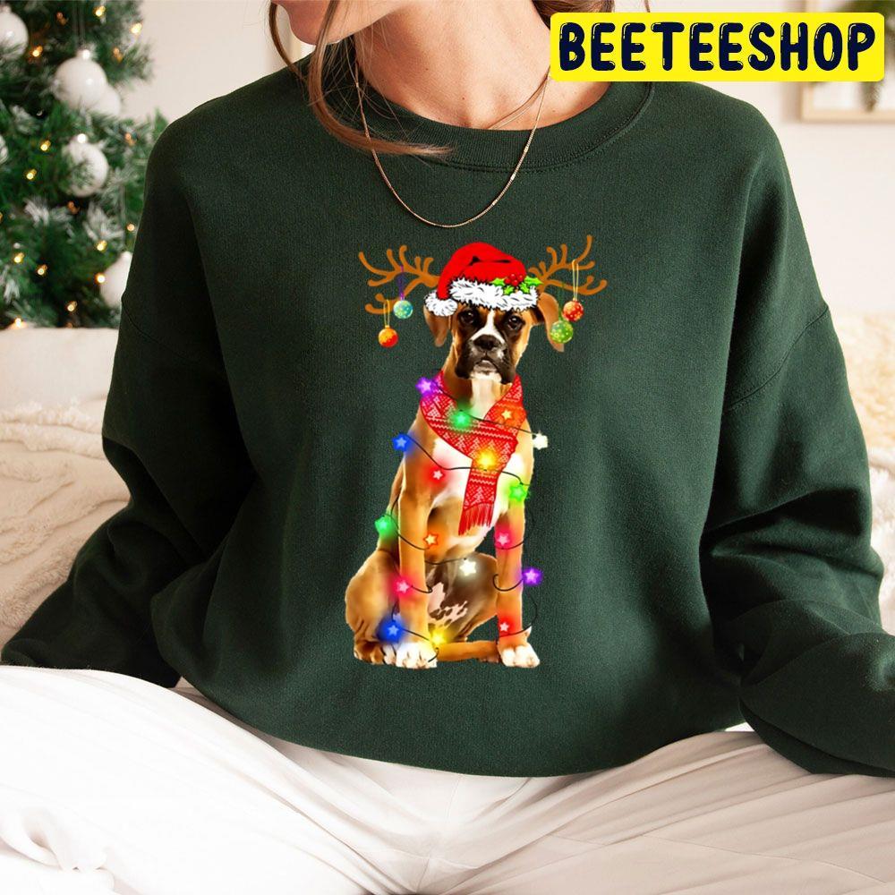 Funny Boxer Santa Hat Dog Reindeer Christmas Lights Dog Lover Beeteeshop Trending Unisex Sweatshirt