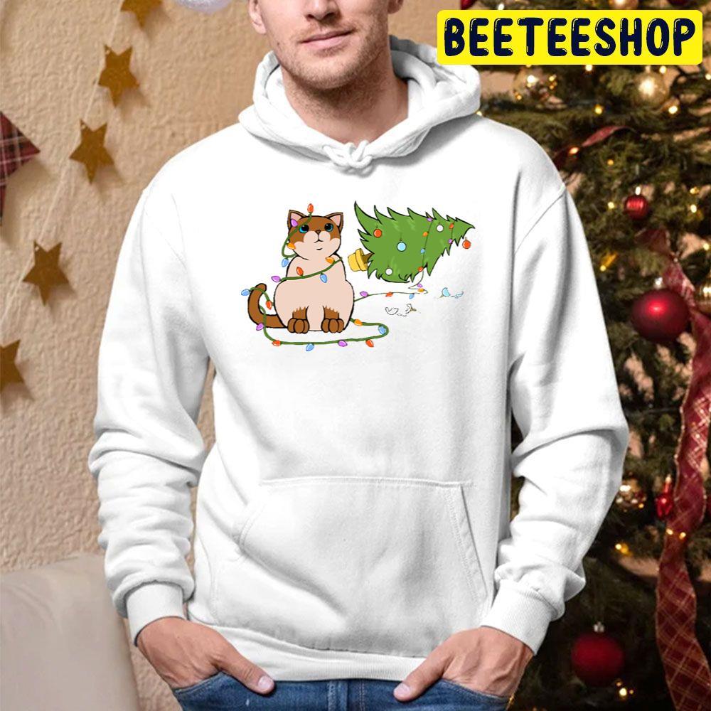 Meowy Christmas Siamese Cat Knocking Over Christmas Tree Beeteeshop Trending Unisex Hoodie