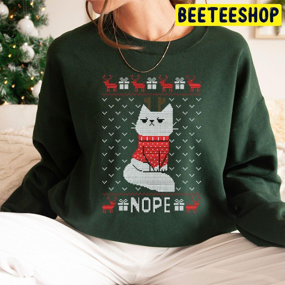 Nope Reindeer Cat Christmas Beeteeshop Trending Unisex Sweatshirt