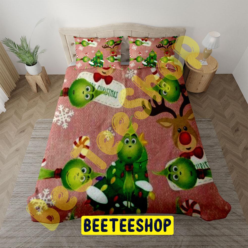 Pink Back Ground Baby Grinch Trending Bedding Set