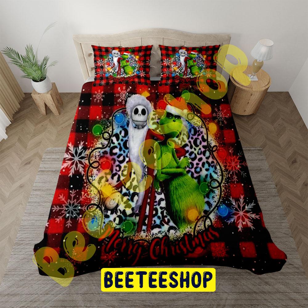 Red Art Jack And Grinch Trending Bedding Set