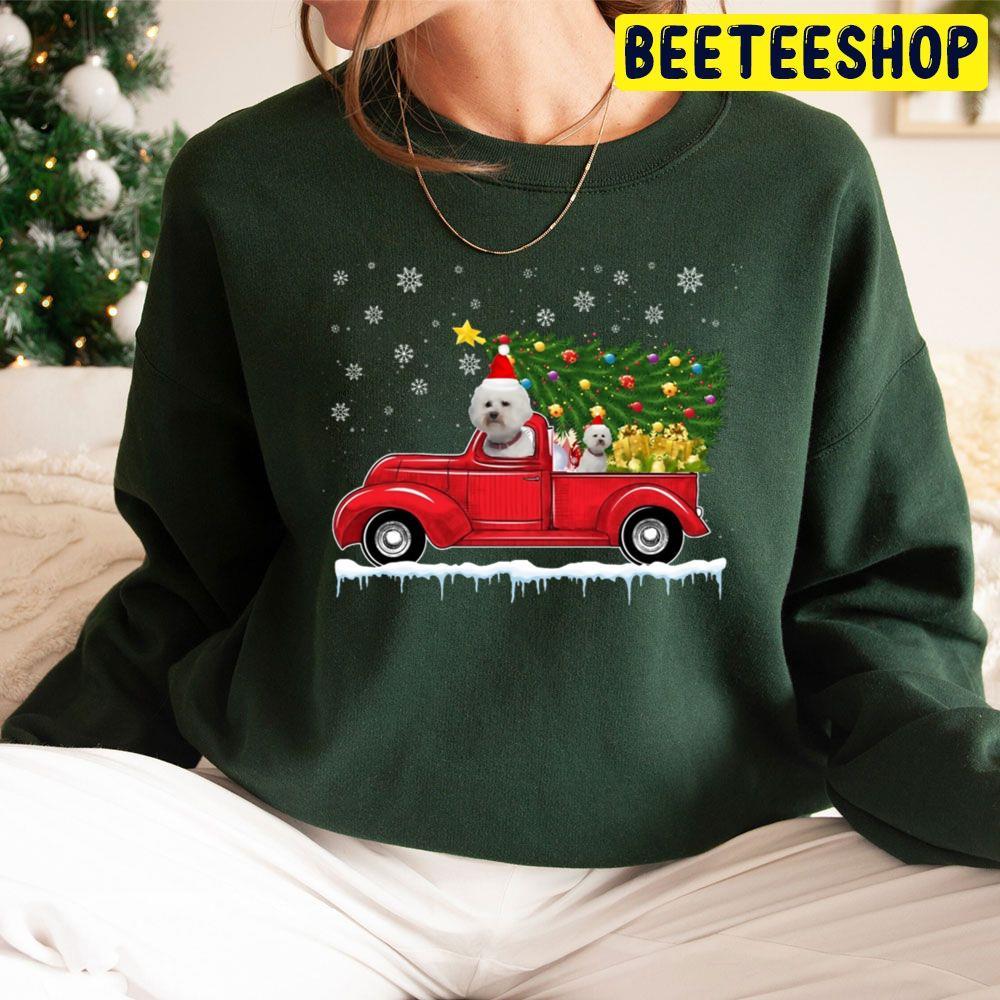 Red Truck Pick Up Bichon Frise Christmas Lover Beeteeshop Trending Unisex Sweatshirt