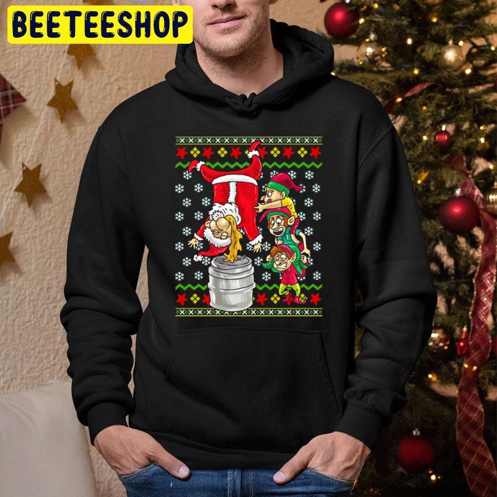 Santa Claus Elf Beer Keg Stand Ugly Christmas Beeteeshop Trending Unisex Hoodie