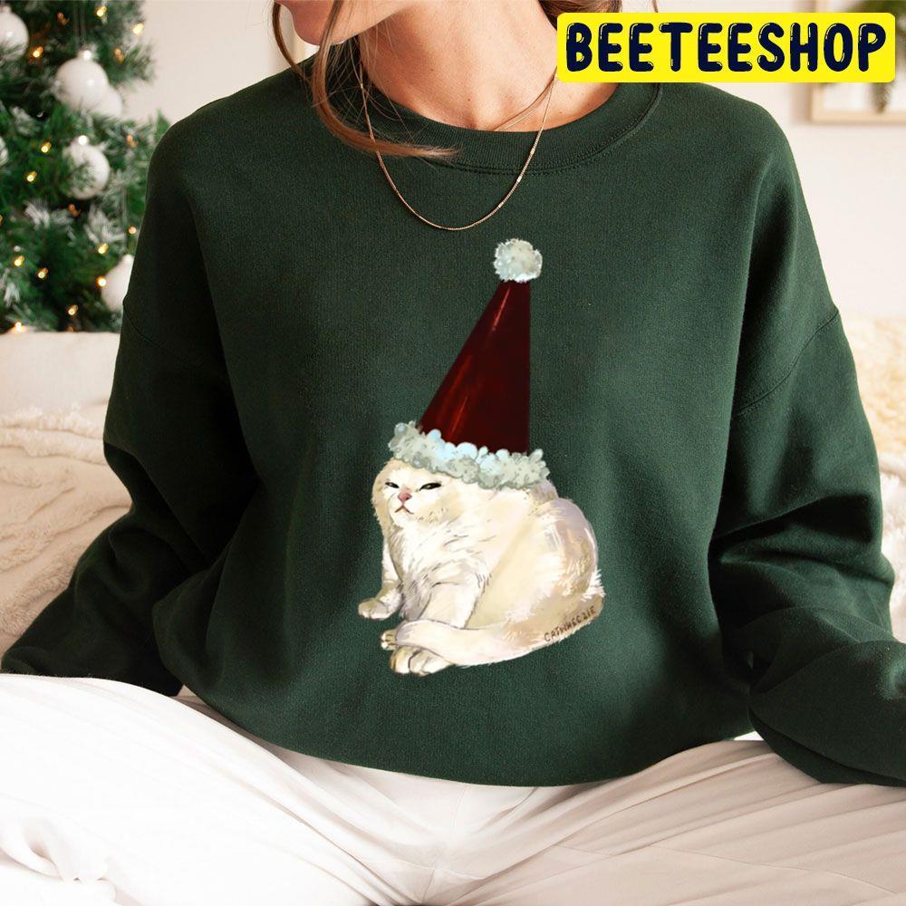 Santa Hat Meme Cat Christmas Beeteeshop Trending Unisex Sweatshirt