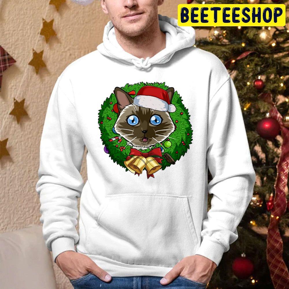 Siamese Cat Santa Christmas Wreath Beeteeshop Trending Unisex Hoodie